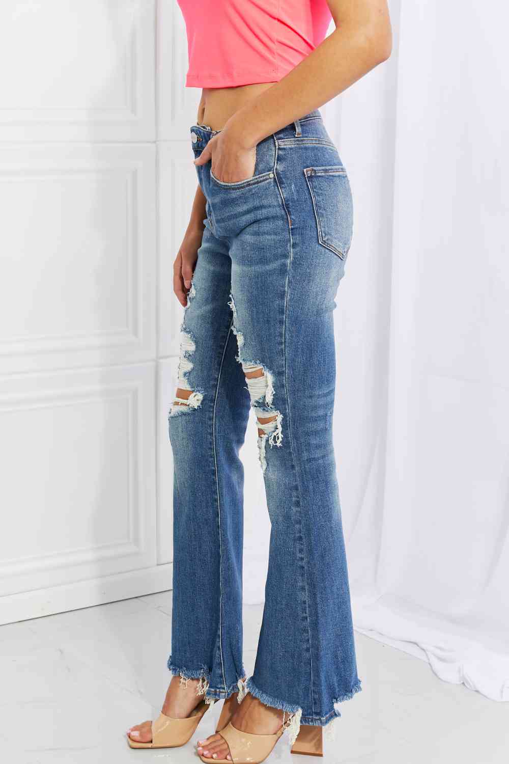 RISEN Full Size Hazel High Rise Distressed Flare Jeans - The Frosted Cowgirls