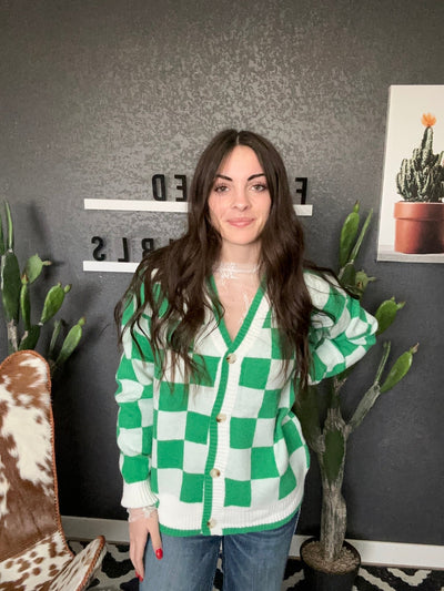 Shamrock Checkered Cardigan - The Frosted Cowgirls