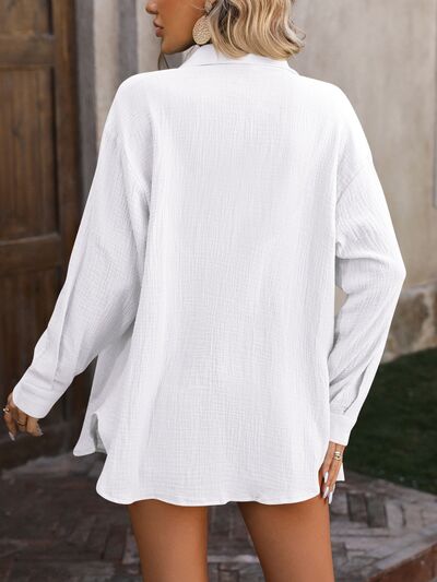 Textured Button Up Dropped Shoulder Shirt - The Frosted Cowgirls