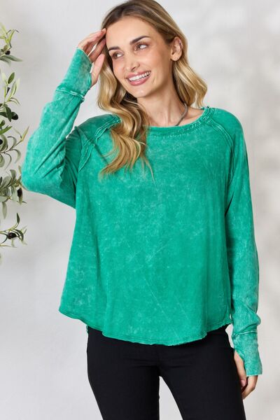 Zenana Round Neck Long Sleeve Top - The Frosted Cowgirls