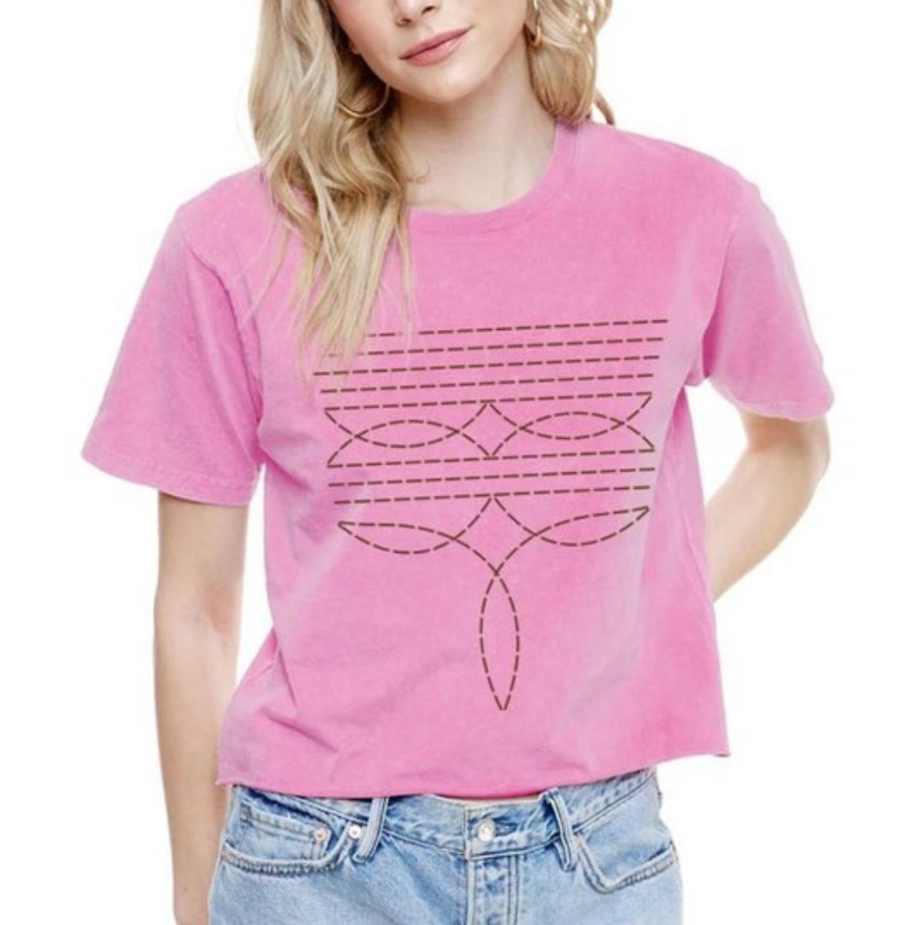 Boot Stitch Pink Crop Tee
