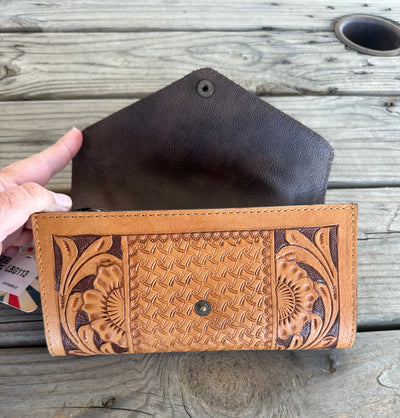 Floral Tooled Leather Clutch