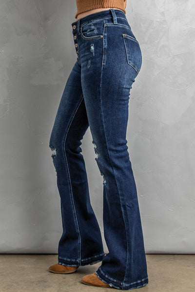 Button Fly Distressed Bootcut Jeans - The Frosted Cowgirls