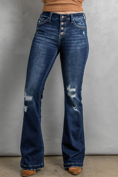 Button Fly Distressed Bootcut Jeans - The Frosted Cowgirls