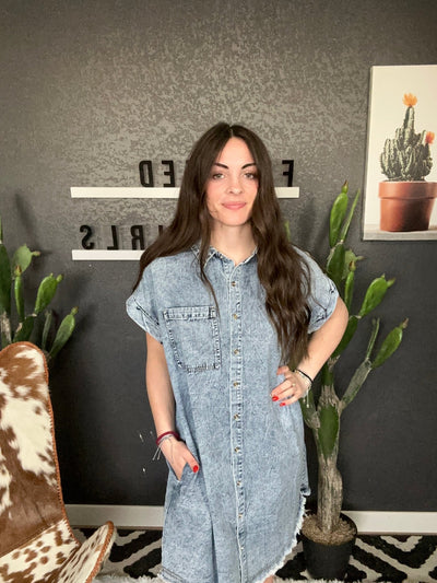 Disstresed Denim Dress - The Frosted Cowgirls