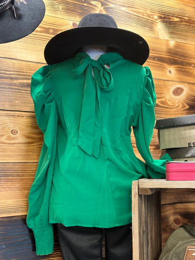 Emerald Puff Shoulder Blouse - The Frosted Cowgirls