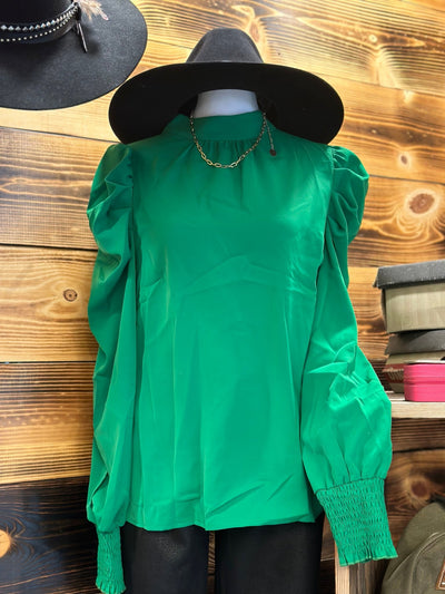 Emerald Puff Shoulder Blouse - The Frosted Cowgirls