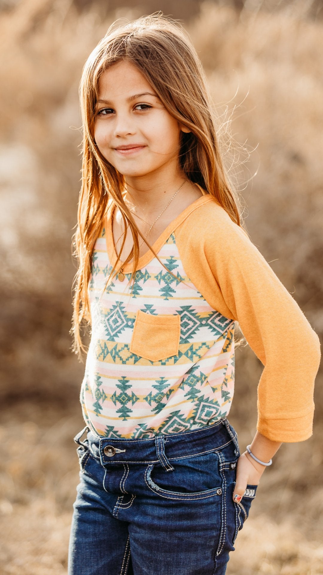 Girls Aztec Quarter Sleeve - The Frosted Cowgirls
