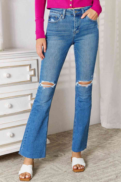 Kancan Full Size Distressed Raw Hem Bootcut Jeans - The Frosted Cowgirls