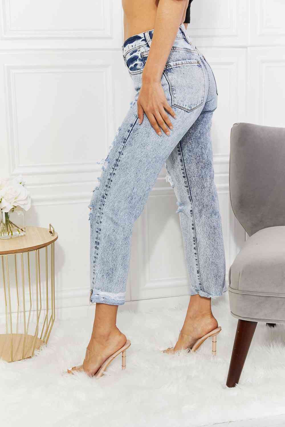 Kancan Kendra High Rise Distressed Straight Jeans - The Frosted Cowgirls