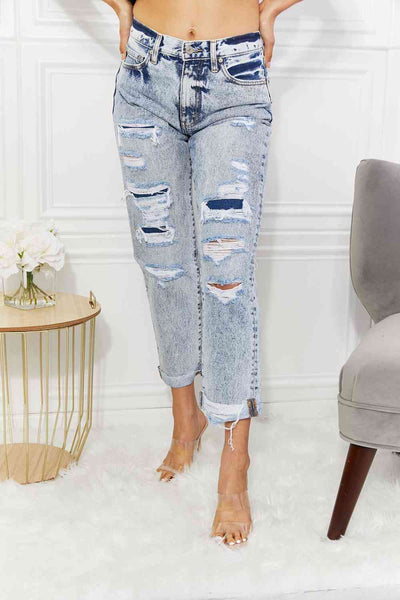Kancan Kendra High Rise Distressed Straight Jeans - The Frosted Cowgirls