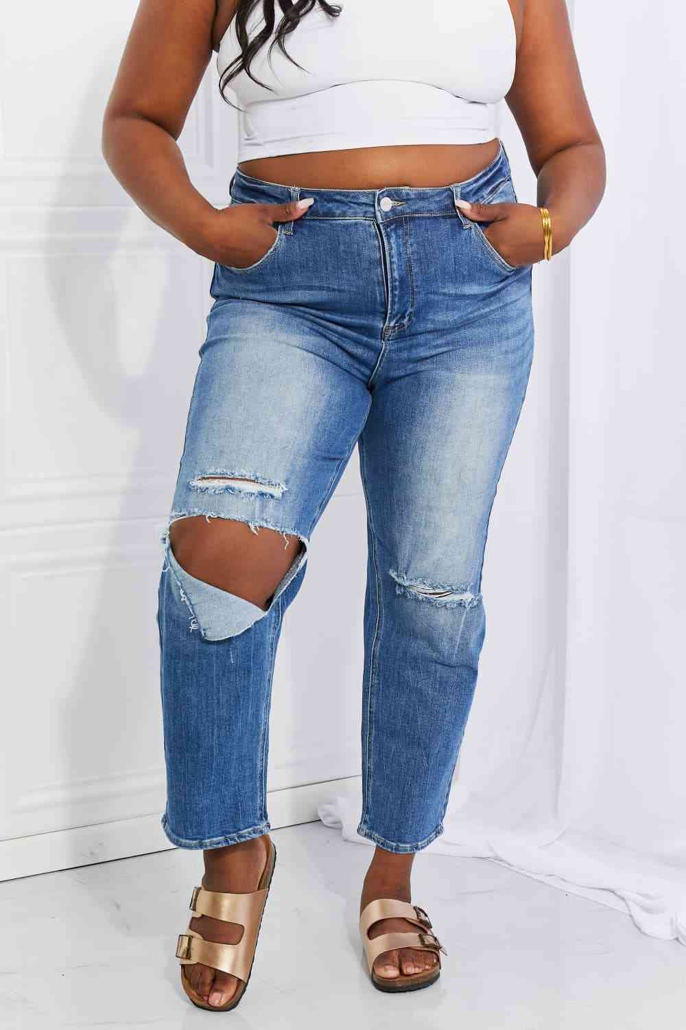 RISEN Full Size Emily High Rise Relaxed Jeans - The Frosted Cowgirls