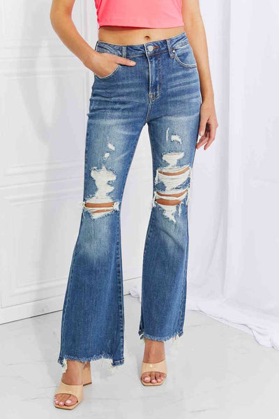 RISEN Full Size Hazel High Rise Distressed Flare Jeans - The Frosted Cowgirls
