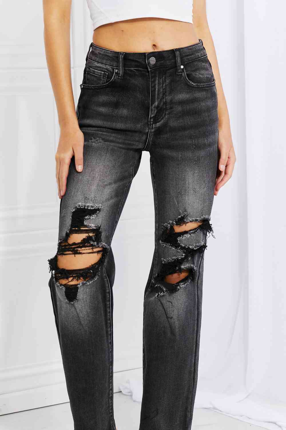 RISEN Full Size Lois Distressed Loose Fit Jeans - The Frosted Cowgirls