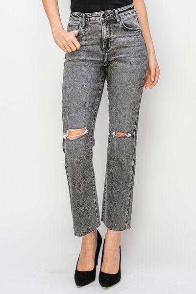 RISEN High Waist Distressed Straight Jeans - The Frosted Cowgirls
