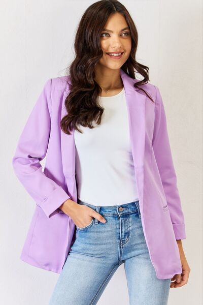 Zenana Open Front Long Sleeve Blazer - The Frosted Cowgirls